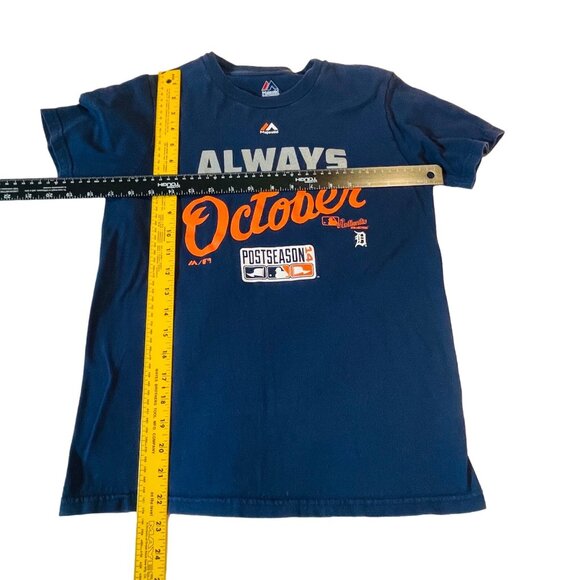 Majestic Always October MLB Postseason 14 Youth T-Shirt M 10/12 100% Cotton Navy - Picture 4 of 5